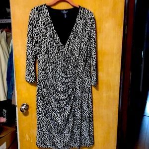American Living Dress Sz 14 Black/White Print- Overlap V Neckline.  Worn once